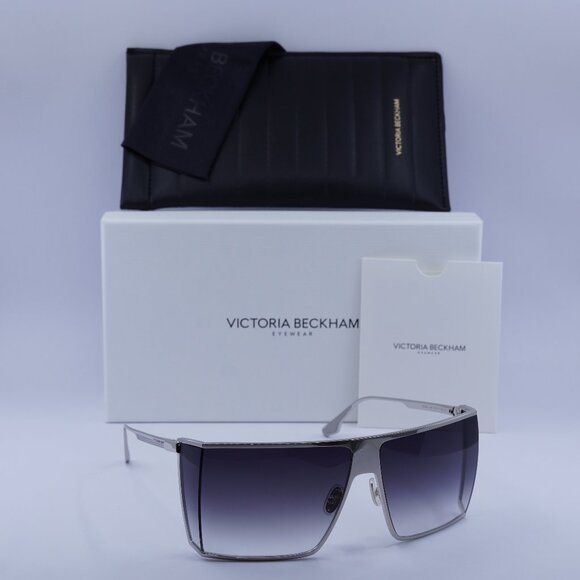 Victoria Beckham VB249S 040 Rectangle Sunglasses – Silver/Smoke Gradient - Picture 1 of 9